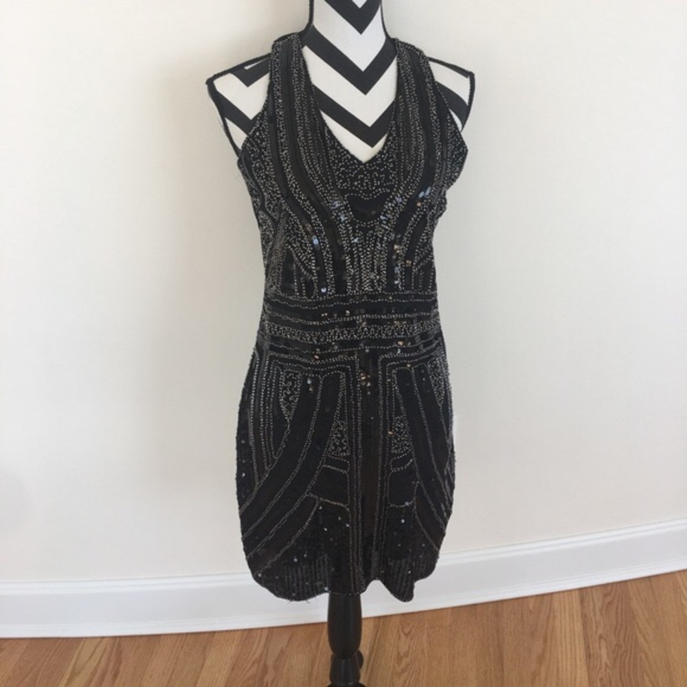 LF Black Beaded Mini Dress